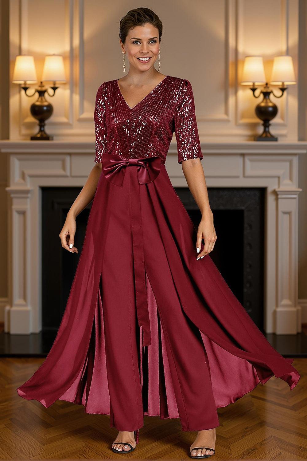 Dreamyannie Steel Grey Sequins Floor Length Mother Of The Bride Jumpsuits With Cape