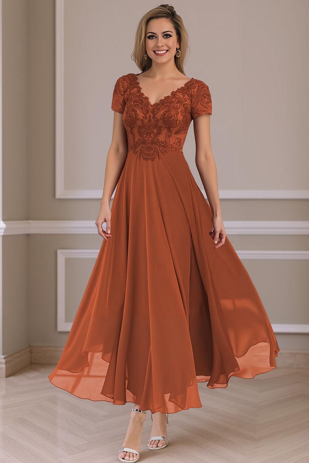 Dreamyannie Steel Grey V Neck A Line Ankle Length Mother Of The Bride Dress With Lace
