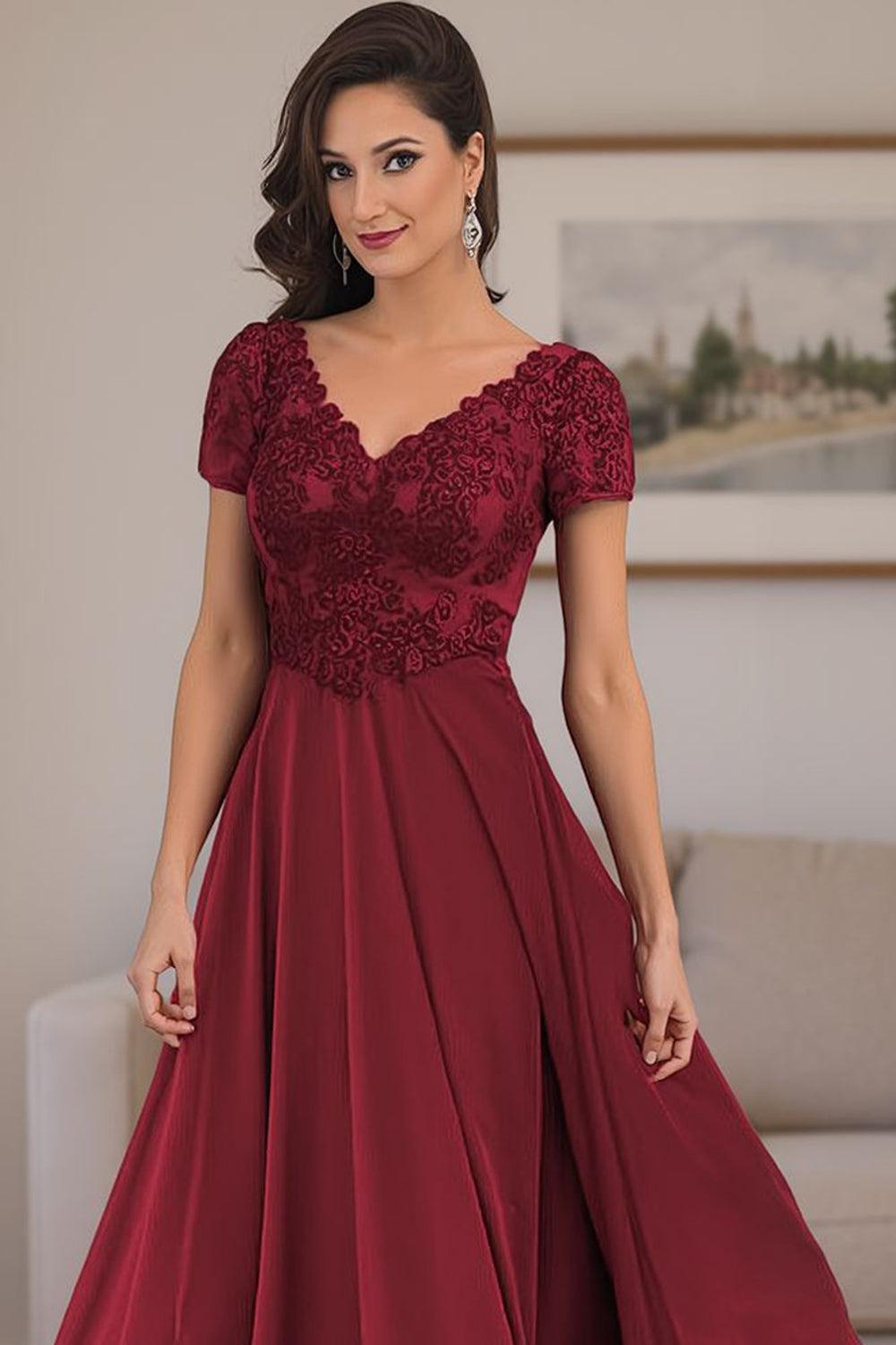 Dreamyannie Steel Grey V Neck A Line Ankle Length Mother Of The Bride Dress With Lace