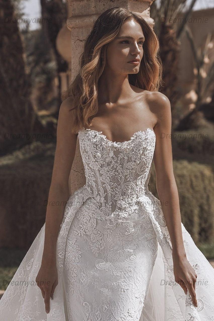 Dreamyannie Beach Strapless Wedding Dress Corset Lace Appliques Bridal Gown Dreamyannie UK Dreamyannie Beach Strapless Wedding Dress Corset Lace Appliques Bridal Gown Dreamyannie UK