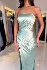 Dreamyannie Strapless Prom Dress Satin Sleeveless Formal Dress