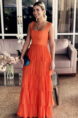 Dreamyannie Sunset Orange Backless Tiered Ruffle Prom Dress With Oversized Bow Formal Evening Gown