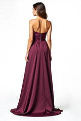 Dreamyannie Sweetheart A Line Burgundy Wedding Guest Dress Long Ruched Formal Dress