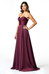 Dreamyannie Sweetheart A Line Burgundy Wedding Guest Dress Long Ruched Formal Dress