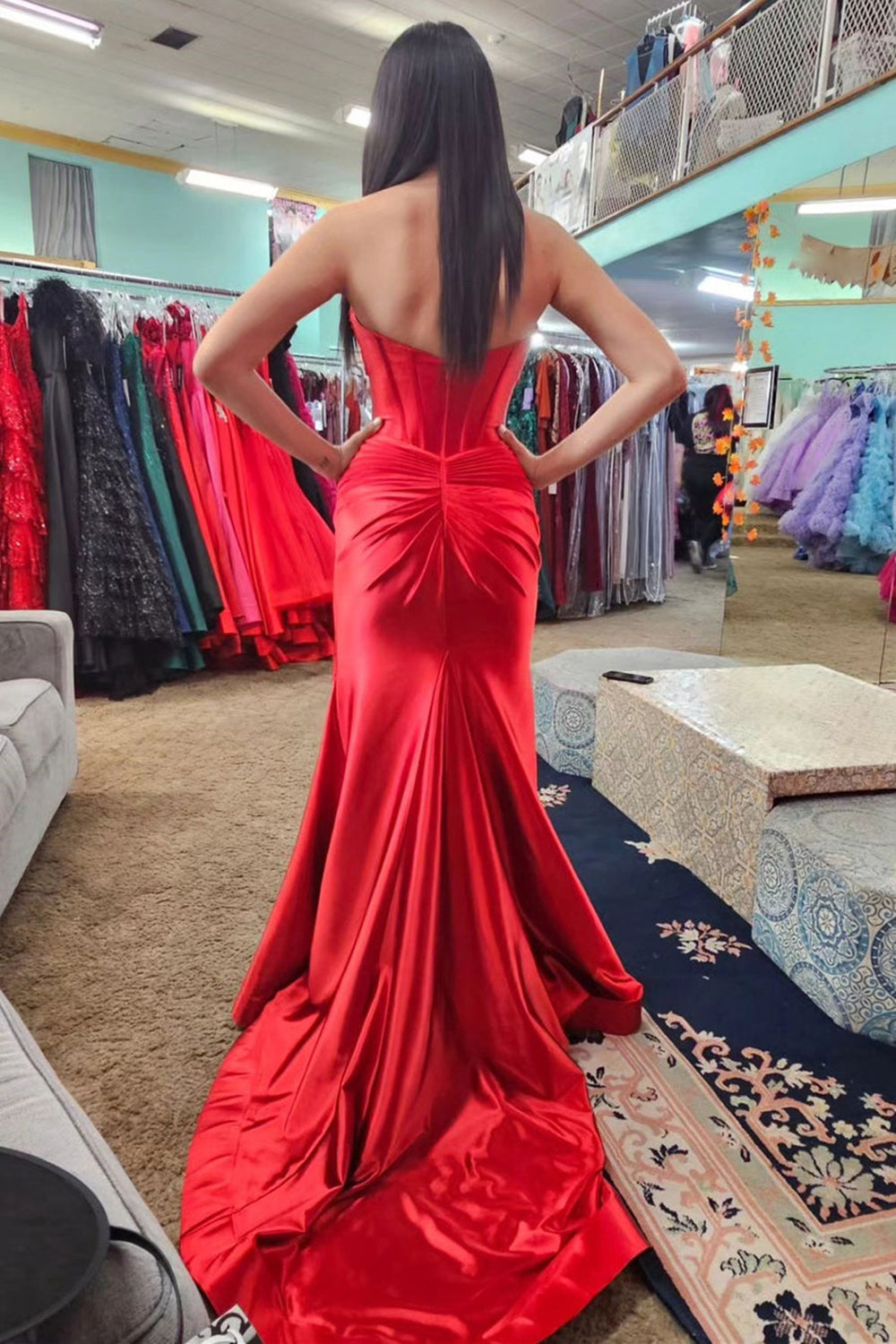 Dark Green Mermaid Sweetheart Long Satin Prom Dress with Slit
