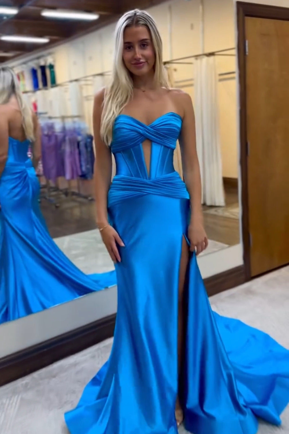 Dark Green Mermaid Sweetheart Long Satin Prom Dress with Slit