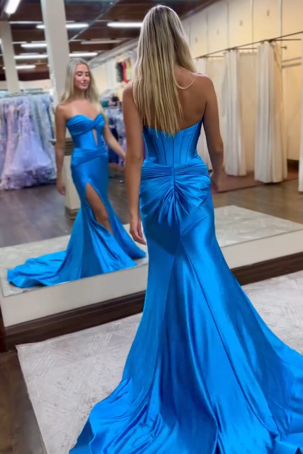 Dark Green Mermaid Sweetheart Long Satin Prom Dress with Slit