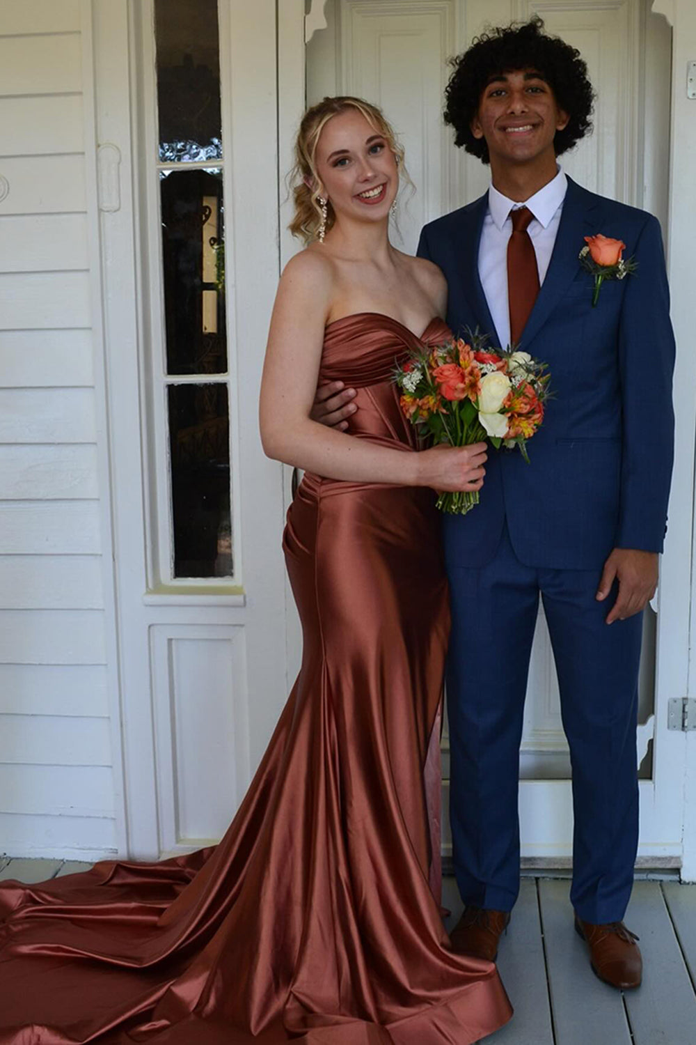 Dark Green Mermaid Sweetheart Long Satin Prom Dress with Slit