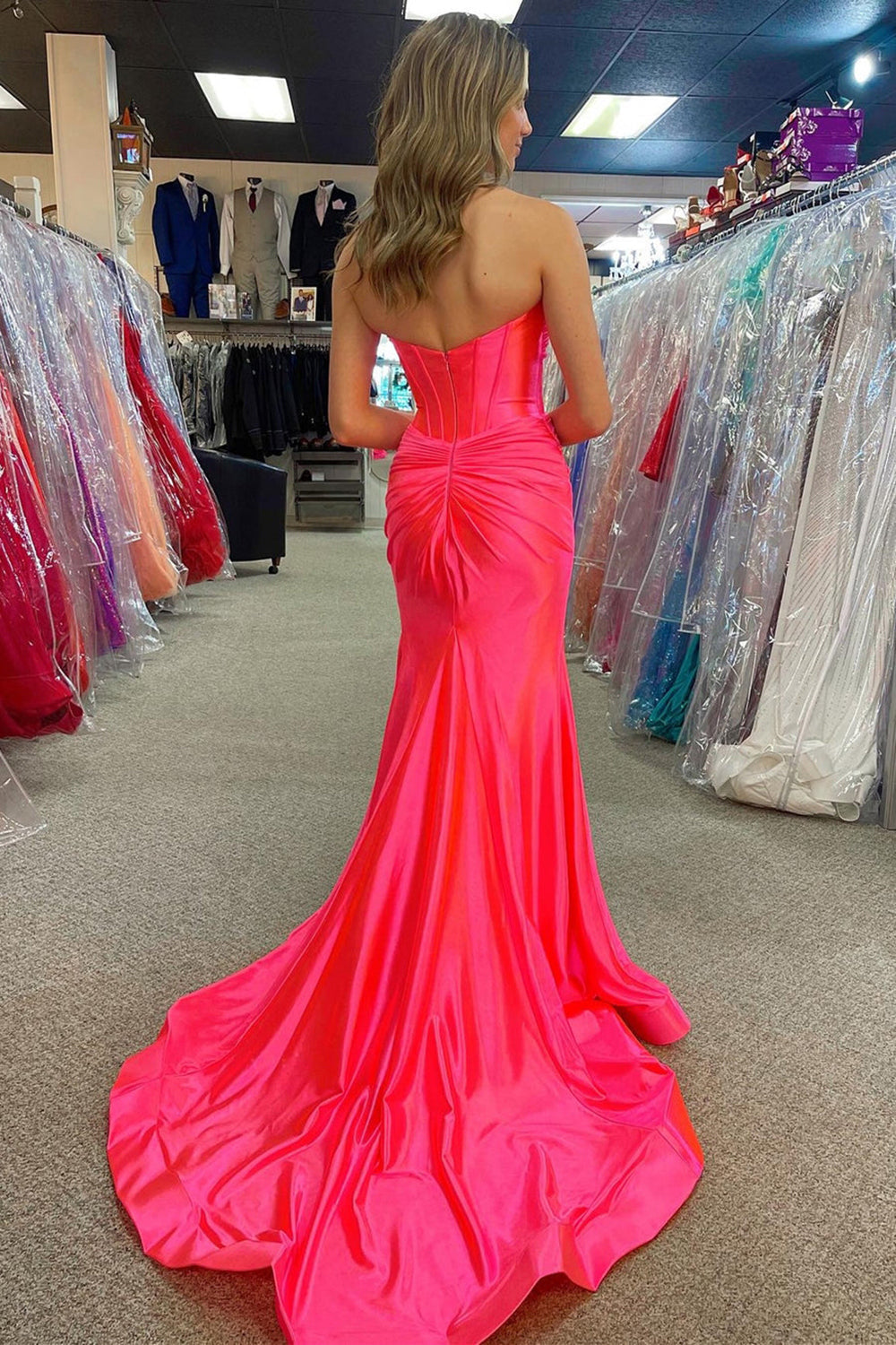 Dark Green Mermaid Sweetheart Long Satin Prom Dress with Slit