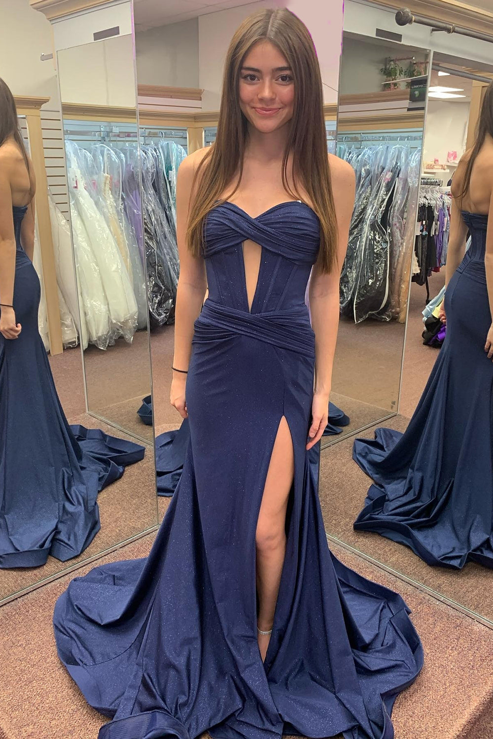 Dark Green Mermaid Sweetheart Long Satin Prom Dress with Slit