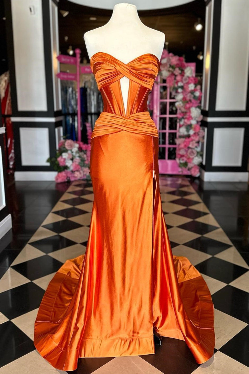 Dark Green Mermaid Sweetheart Long Satin Prom Dress with Slit