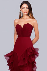 Dreamyannie Sweetheart Burgundy Wedding Guest Dress Ruffled Sheath Formal Dress With Ruffles