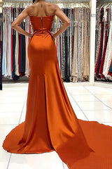 Dreamyannie Sweetheart Orange Prom Dress Satin Long Side Cape Formal Dress With Slit