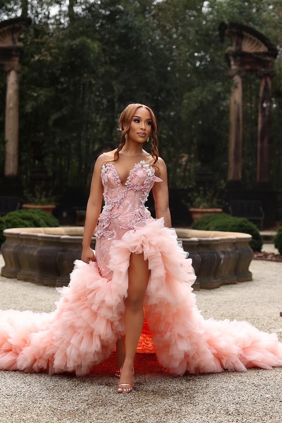 Dreamyannie Sweetheart Pink Prom Dress Beaded Lace Strapless Pretty Formal Dress
