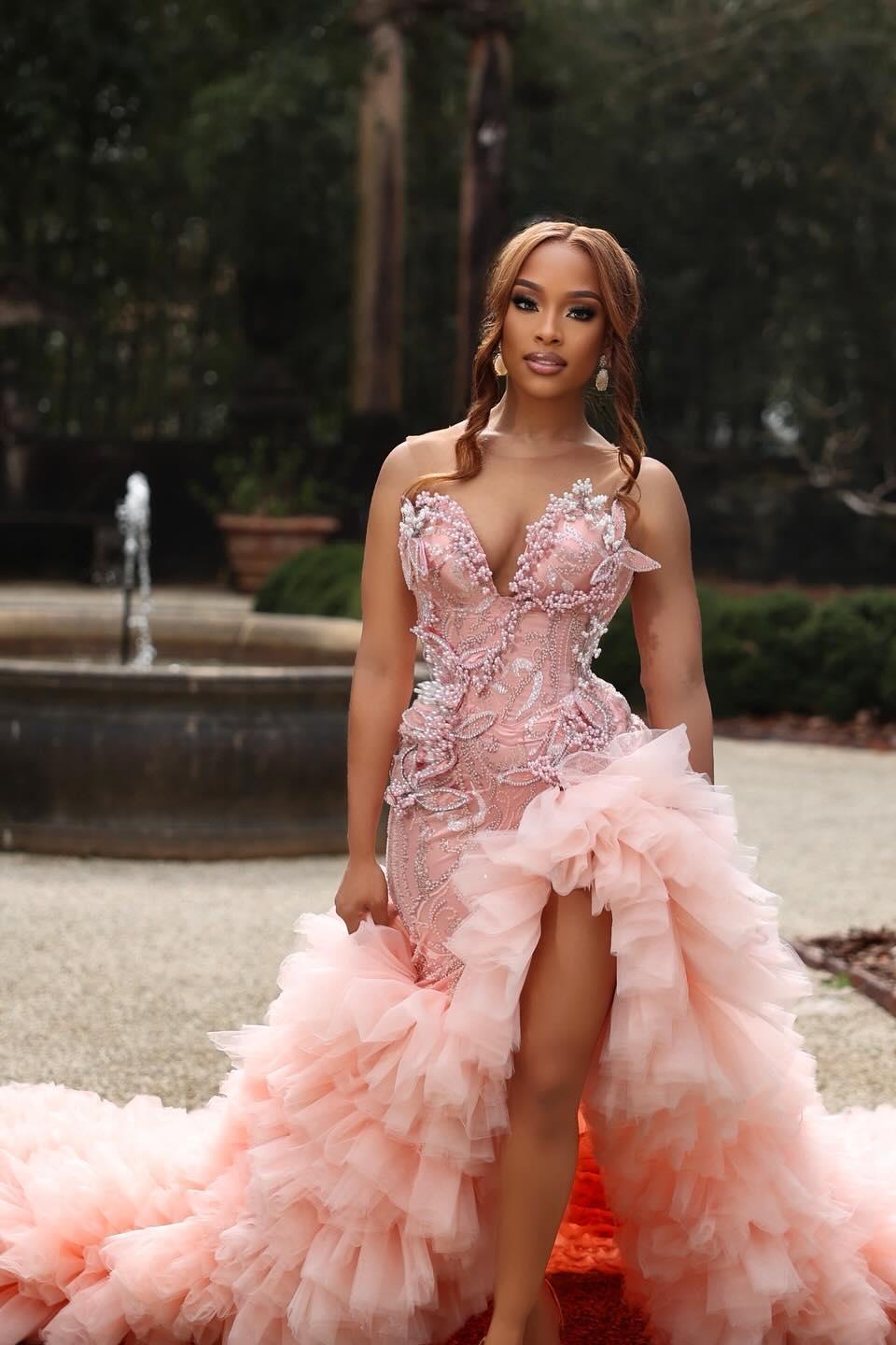 Dreamyannie Sweetheart Pink Prom Dress Beaded Lace Strapless Pretty Formal Dress