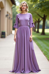 Dreamyannie Tahiti Long Chiffon Formal Dress With Short Sleeves