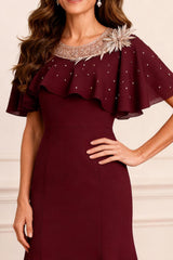 Dreamyannie Terracotta Beaded Mermaid Tea Length Mother Of The Bride Dress