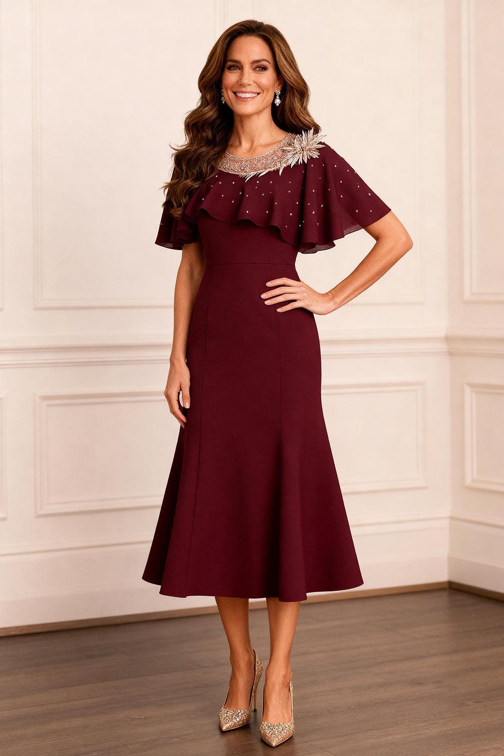 Dreamyannie Terracotta Beaded Mermaid Tea Length Mother Of The Bride Dress