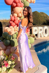 Dreamyannie Trendy Sheath Off The Shoulder Lilac Prom Dress With Ruched Formal Evening Gown