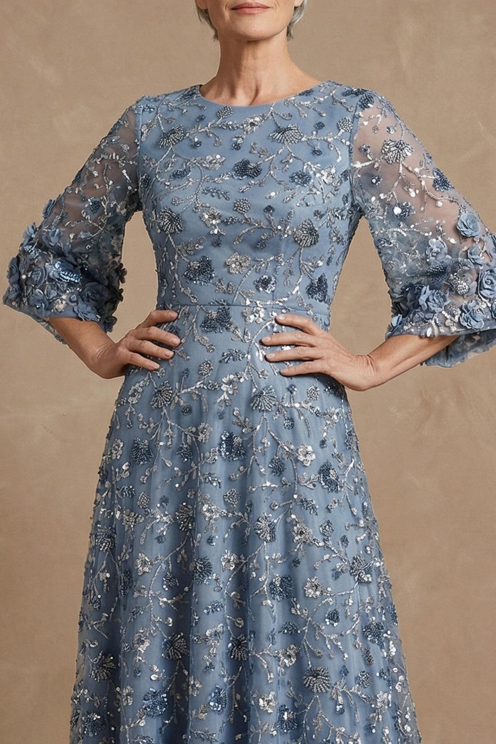 Dreamyannie Twilight Floral Sheath Long Mother Of The Bride Dress With Sequin