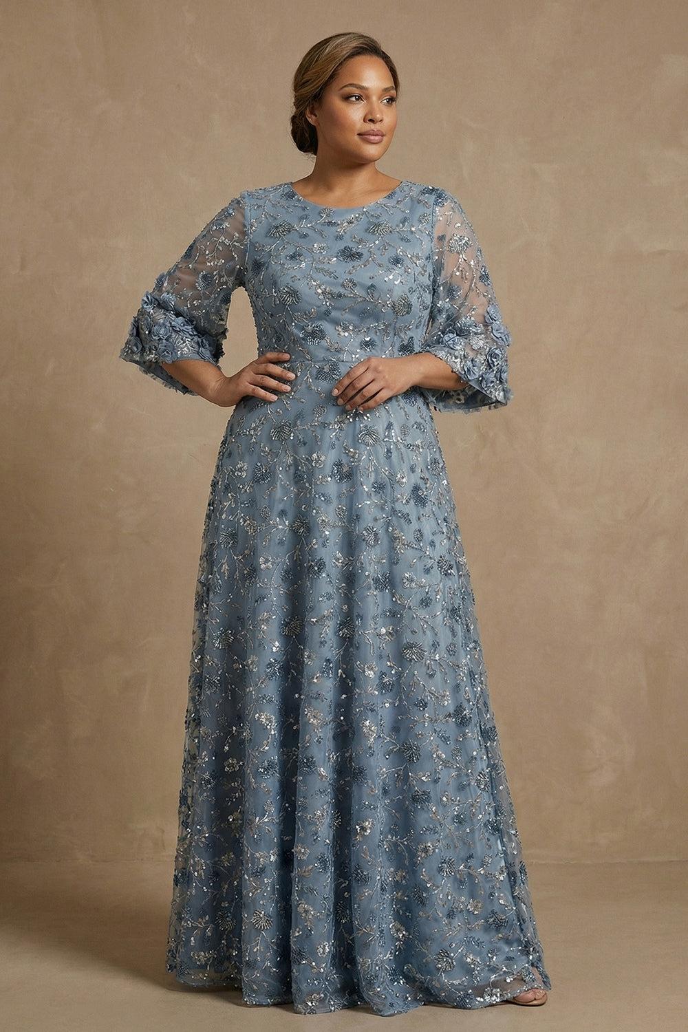 Dreamyannie Twilight Floral Sheath Long Mother Of The Bride Dress With Sequin