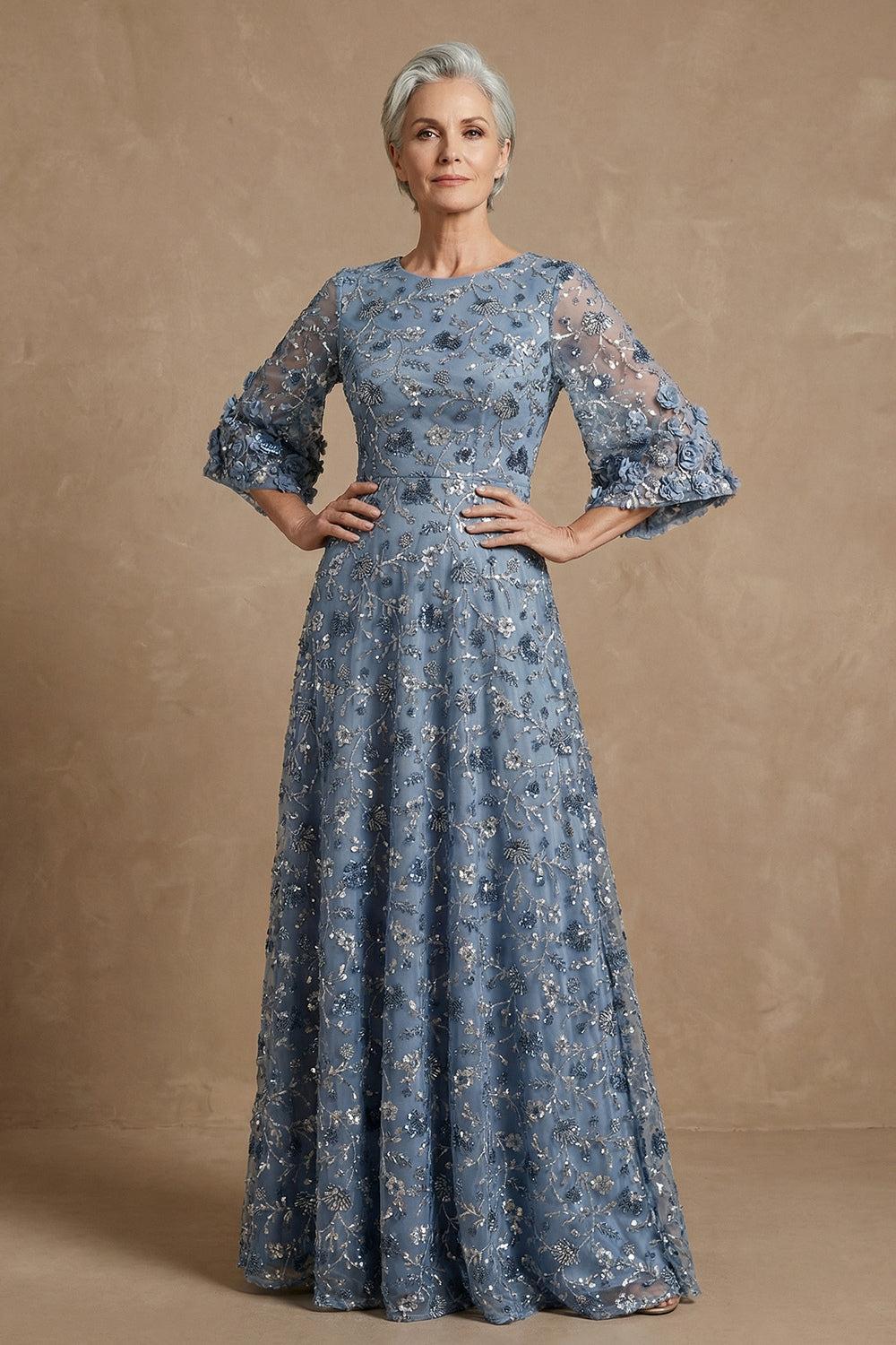 Dreamyannie Twilight Floral Sheath Long Mother Of The Bride Dress With Sequin