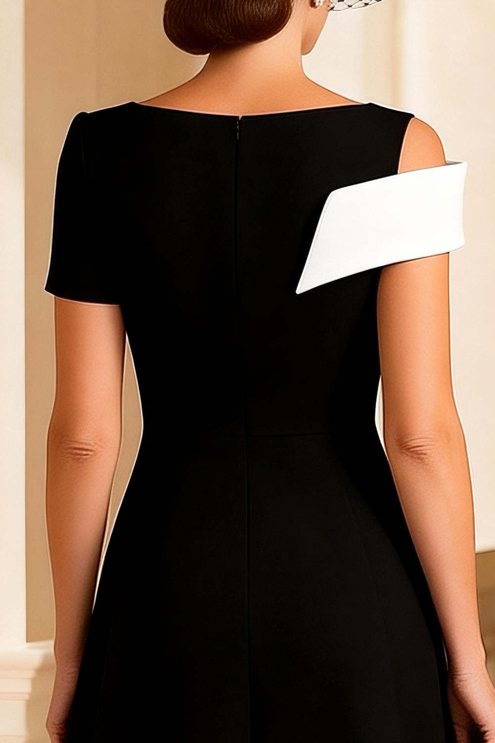 Dreamyannie V Neck Black And White A Line Midi Mother Of The Bride Dress