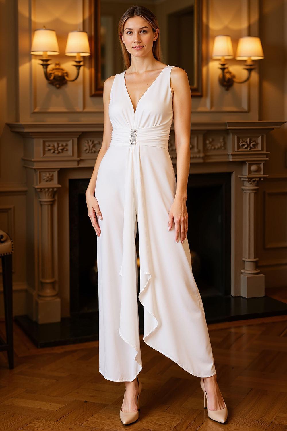 Dreamyannie V Neck Black Chiffon Floor Length Mother Of The Bride Jumpsuits