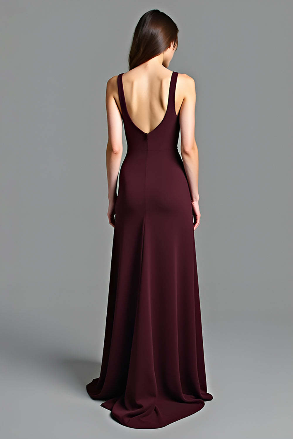 Dreamyannie V-Neck Cabernet A Line Long Formal Dress