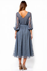 Dreamyannie V-Neck Knee-Length A Line Grey Formal Dress With Lace