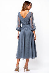 Dreamyannie V-Neck Knee-Length A Line Grey Formal Dress With Lace