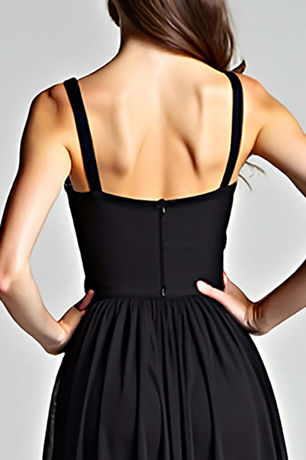Dreamyannie V-Neck Long Black Wedding Guest Dress A Line Formal Dress With Slit