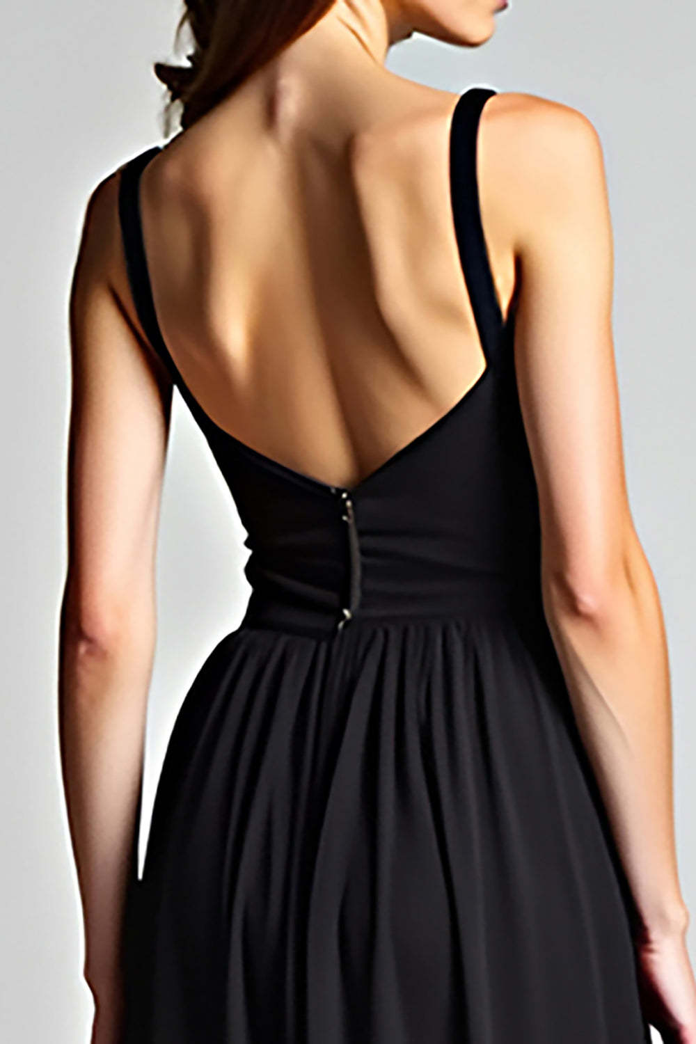 Dreamyannie V-Neck Long Black Wedding Guest Dress A Line Formal Dress With Slit