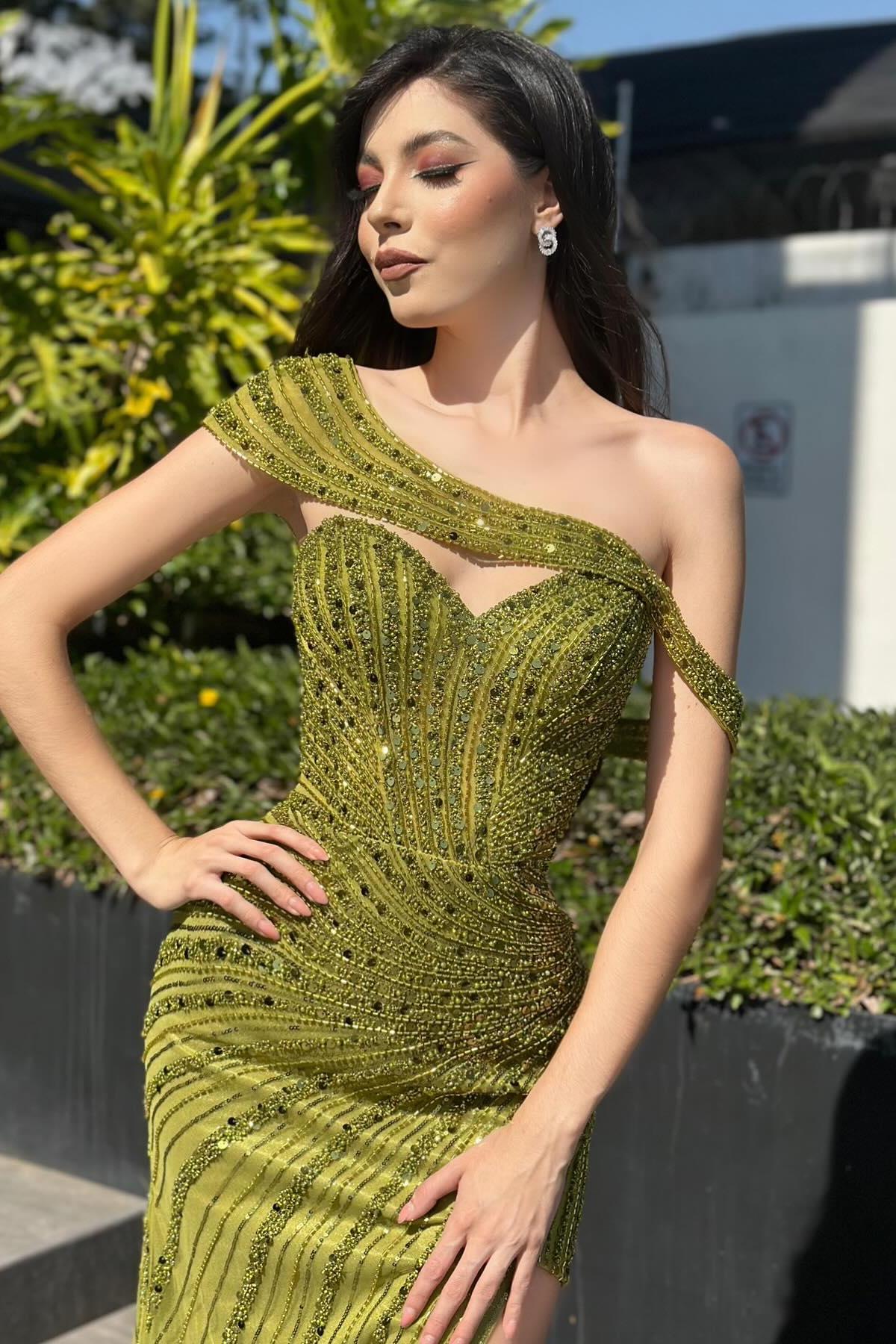 Dreamyannie Vintage Column Chiffon Satin Sweetheart Cap Sleeve Evening Dress With Sequined Split