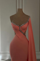 Dreamyannie Vintage Mermaid Chiffon Scoop Cap Sleeve Evening Dress With Rhinestone