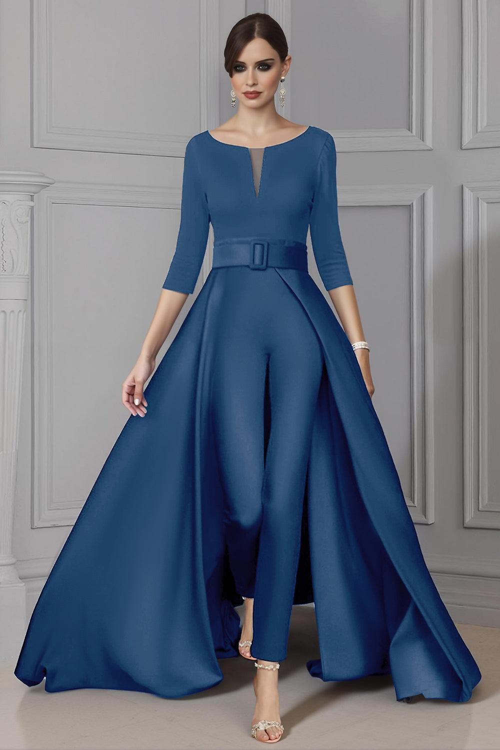 Dreamyannie White Boat Neck Floor Length Mother Of The Bride Jumpsuits With Cape