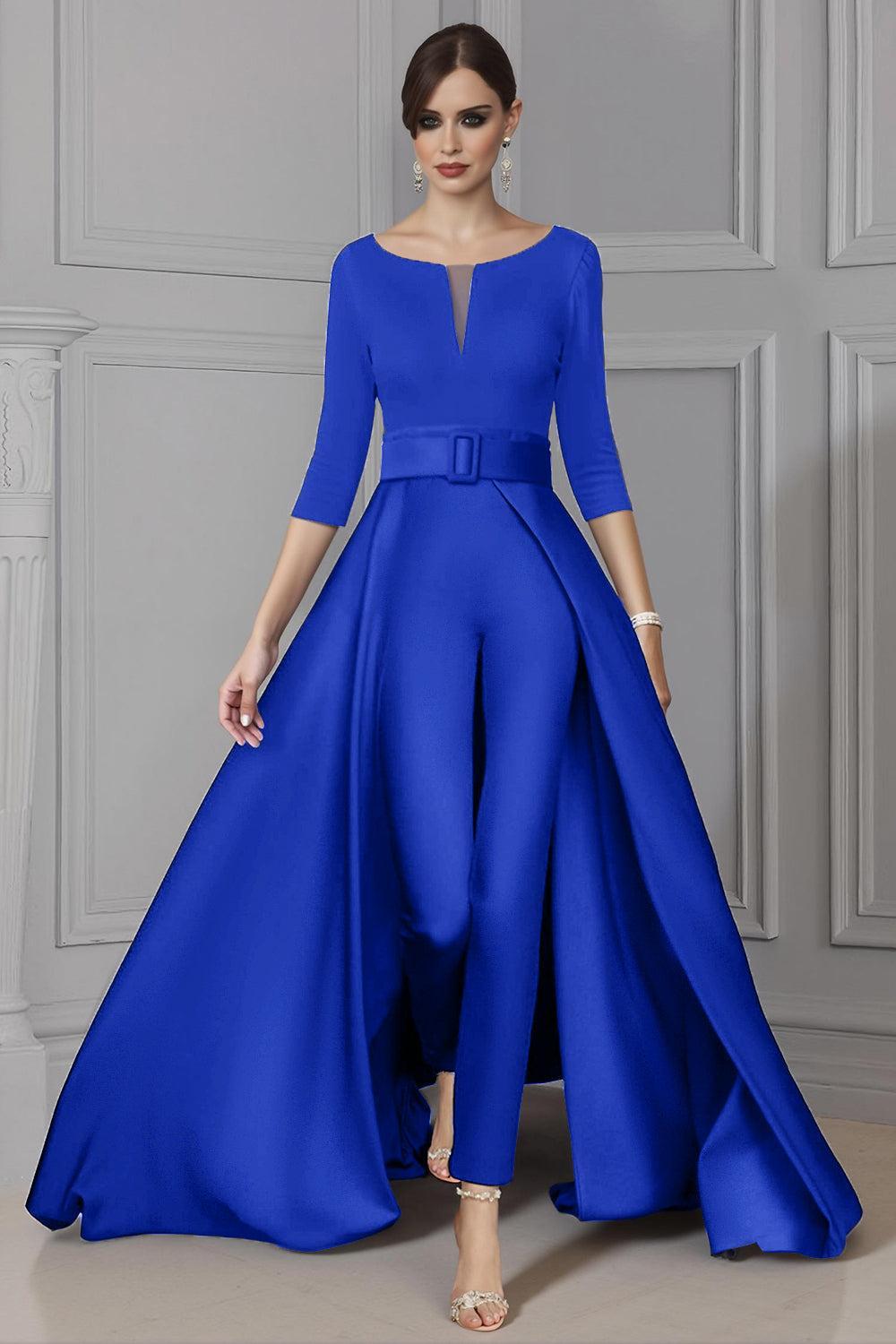 Dreamyannie White Boat Neck Floor Length Mother Of The Bride Jumpsuits With Cape