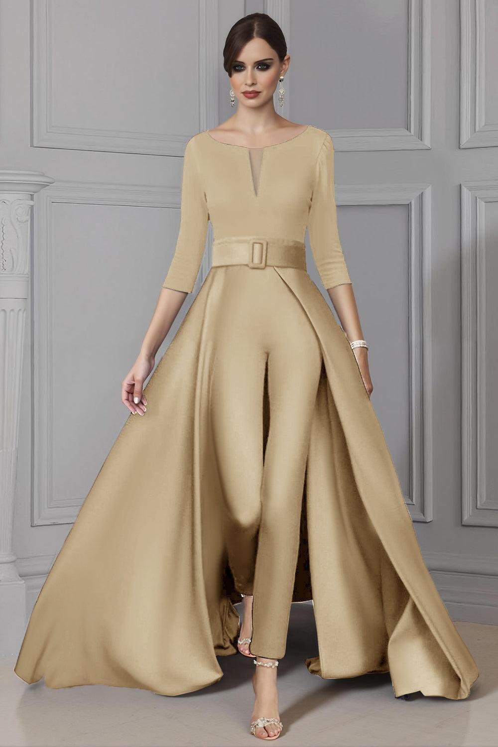 Dreamyannie White Boat Neck Floor Length Mother Of The Bride Jumpsuits With Cape