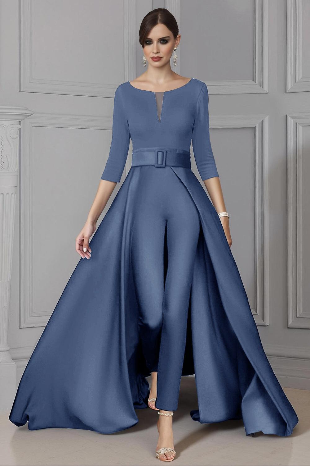 Dreamyannie White Boat Neck Floor Length Mother Of The Bride Jumpsuits With Cape