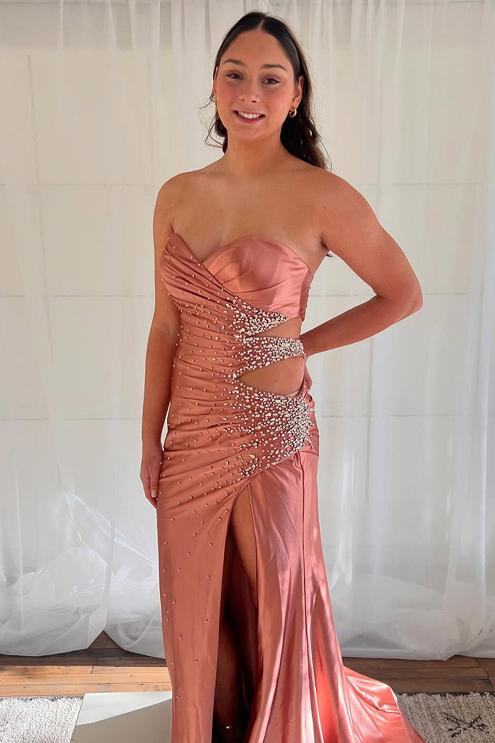 Dreamyannie Yellow Prom Dress Beaded Mermaid Sweetheart Long Formal Dress With Slit
