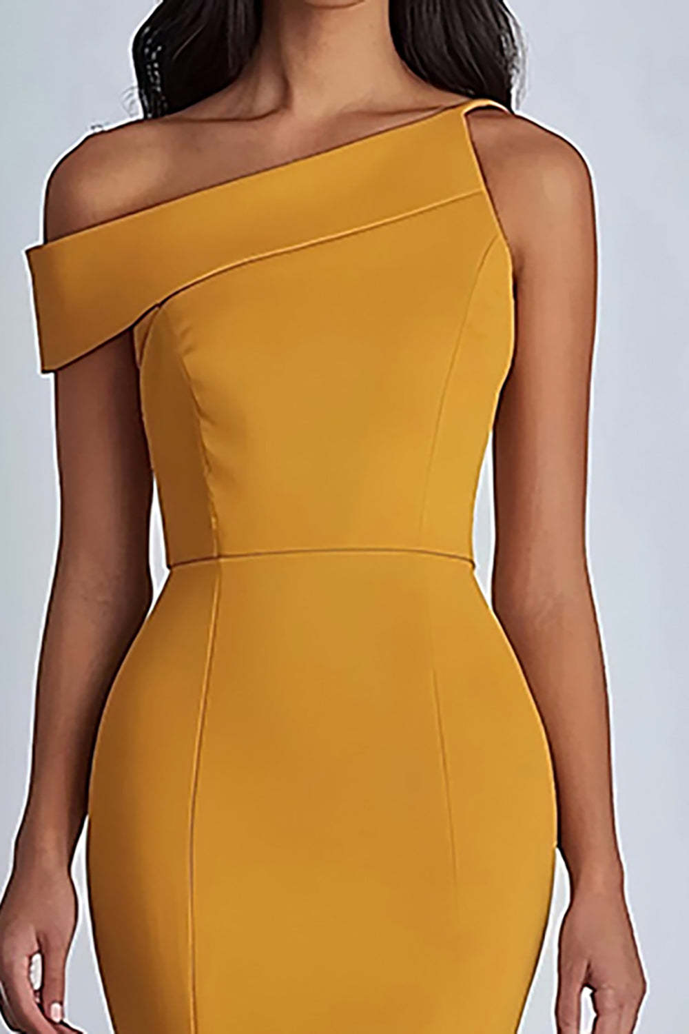 Dreamyannie Yellow Satin One Shoulder Ankle-Length Formal Dress