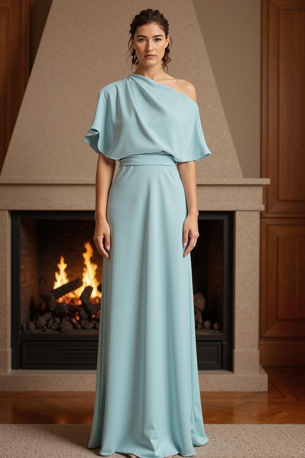 Dreamyannie Yellow Satin Sheath One Shoulder Floor Length Mother Of The Bride Dress