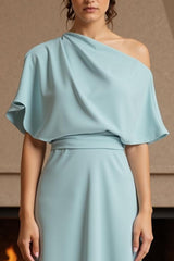 Dreamyannie Yellow Satin Sheath One Shoulder Floor Length Mother Of The Bride Dress