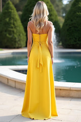 Dreamyannie Yellow Sheath Long Sweetheart Formal Dress With Slit