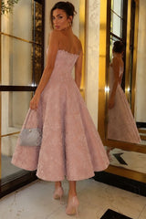 Dusty Rose Lace A Line Prom Dress with 3D Flowers