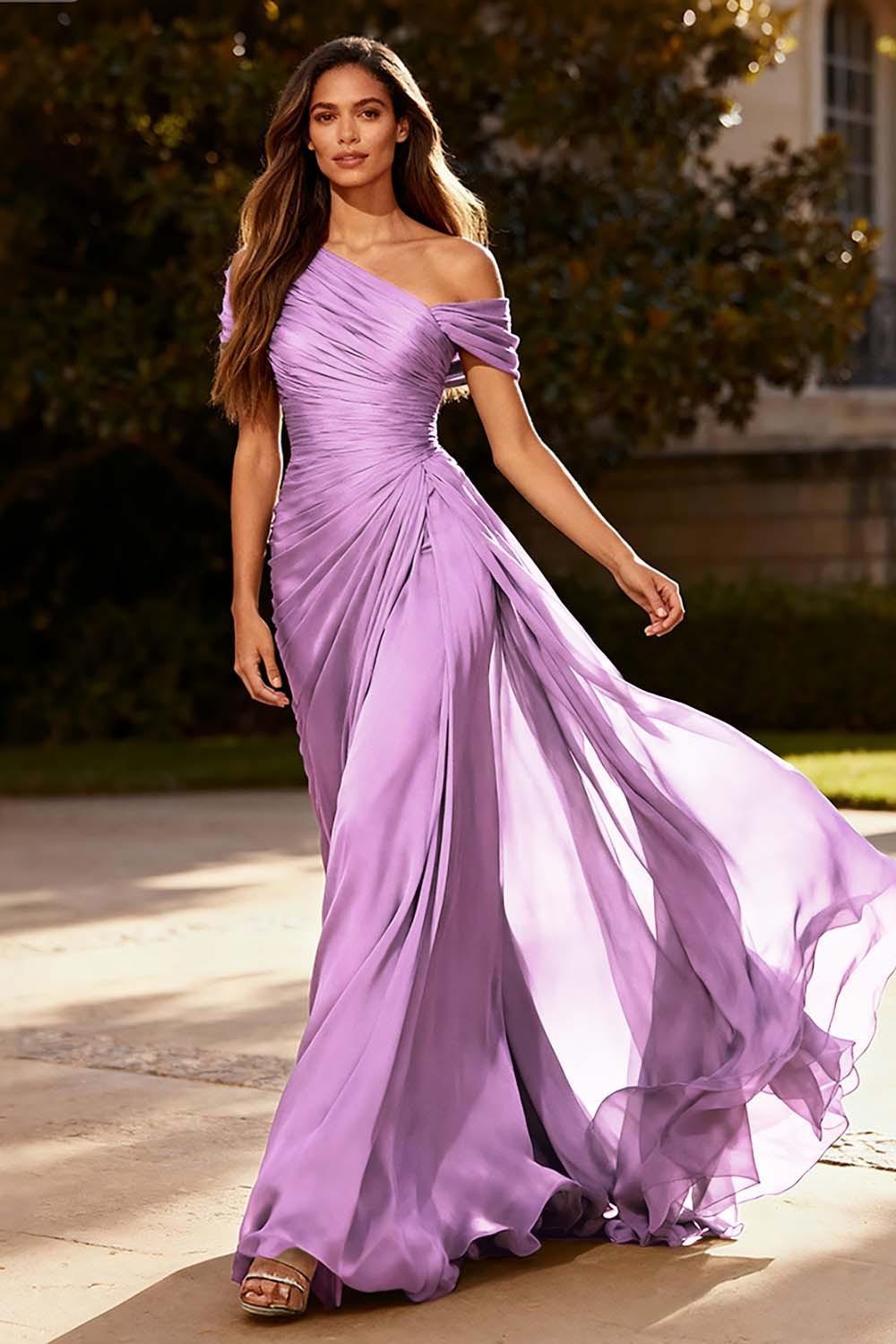Dusty Sage One Shoulder Chiffon Ruched Long Prom Dress With Side Cape