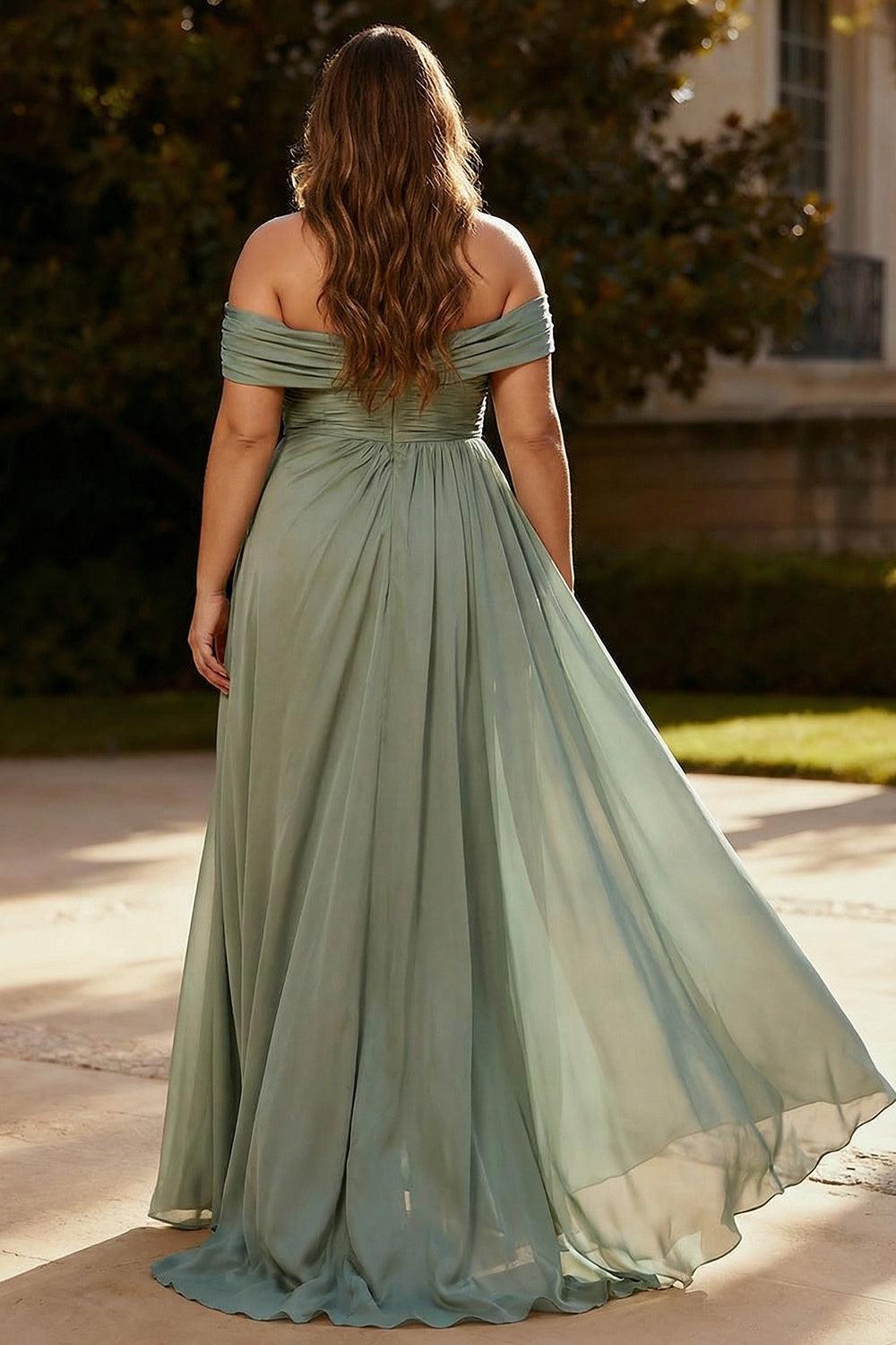 Dusty Sage One Shoulder Chiffon Ruched Long Prom Dress With Side Cape