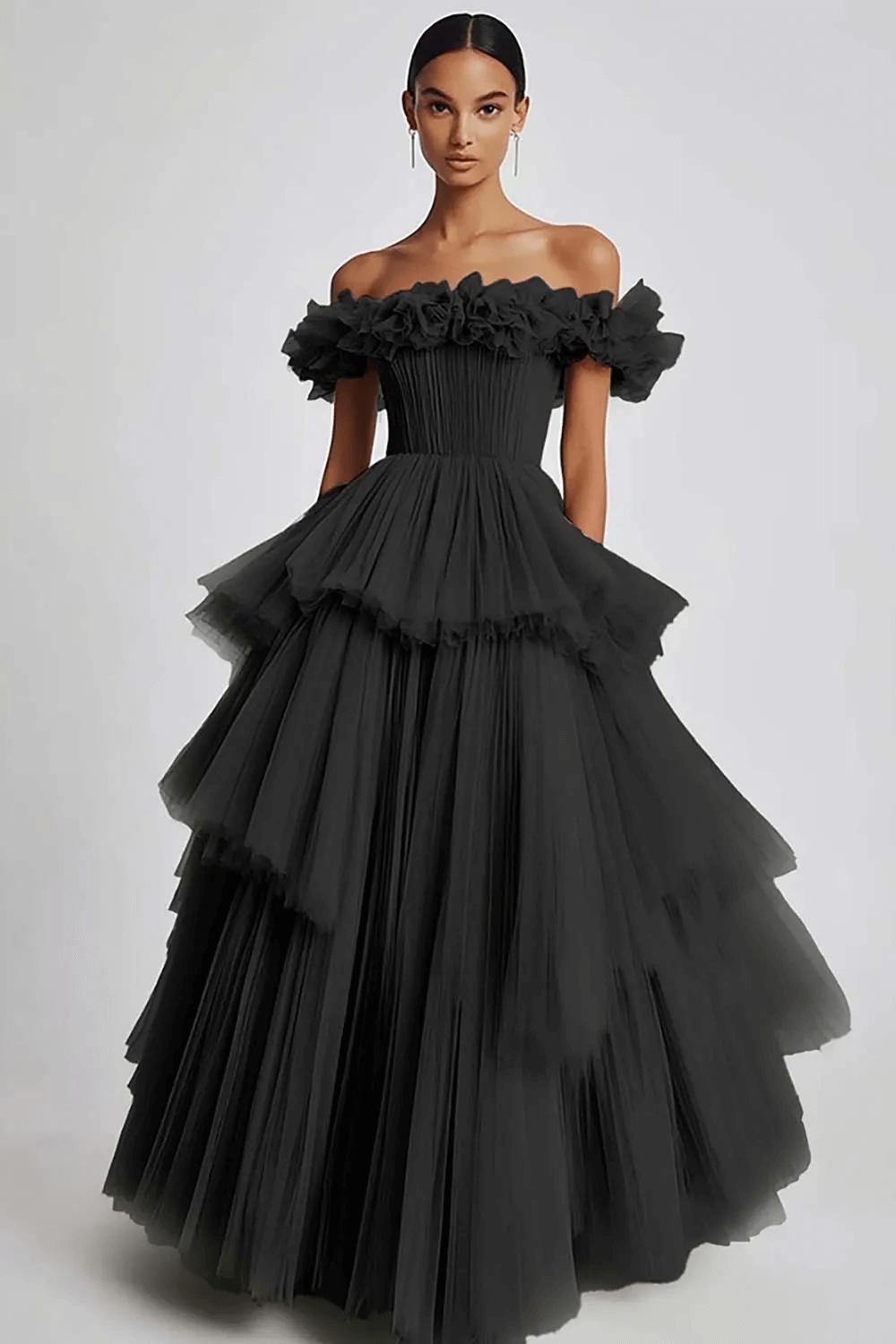Dusty Sage Wedding Guest Dress Tulle Off The Shoulder Ball Gown Evening Dress With Ruffles
