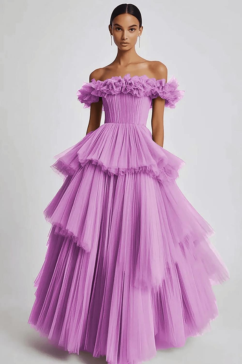 Dusty Sage Wedding Guest Dress Tulle Off The Shoulder Ball Gown Evening Dress With Ruffles