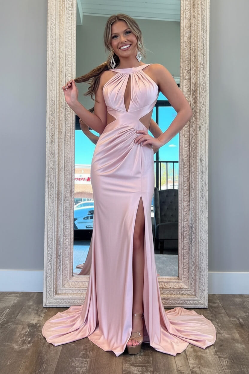 Stylish Fuchsia Metallic Mermaid Prom Dress With Slit And Open Back Formal Evening Gown